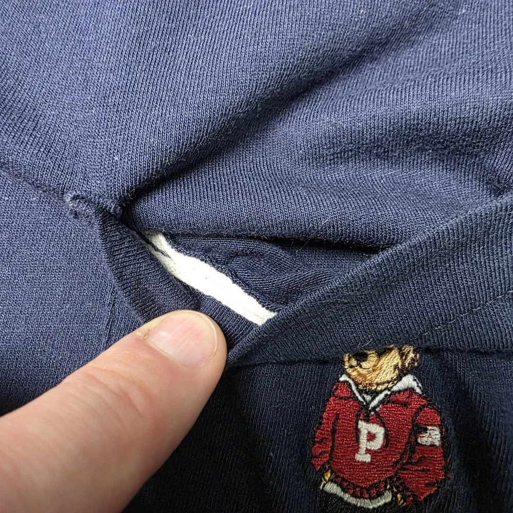 Vtg Made USA Polo Ralph Lauren Bear Selvedge Pocket T Shirt Long Sleeve XXL 2XL